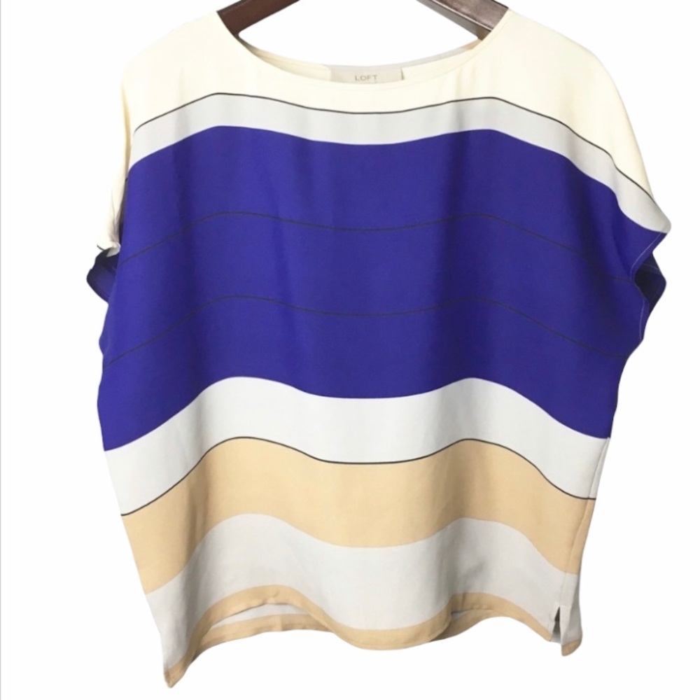 Loft Color Block Stripe Oversized Chiffon Top Sma… - image 1